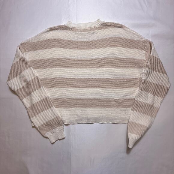 Moon & Madison Women's Cropped Knit Striped Neutral Long Sleeve Sweater Sz Small - Picture 2 of 8